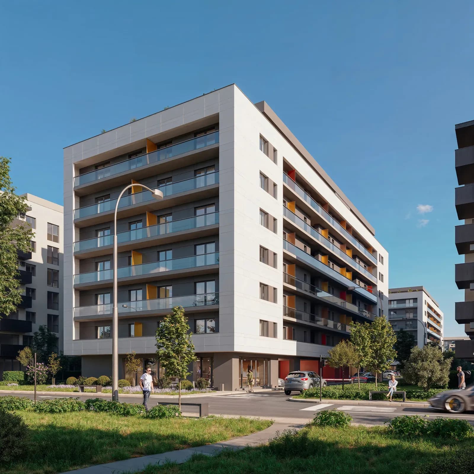 Abito Pipera, Bucharest: rendering of the residential building and the street