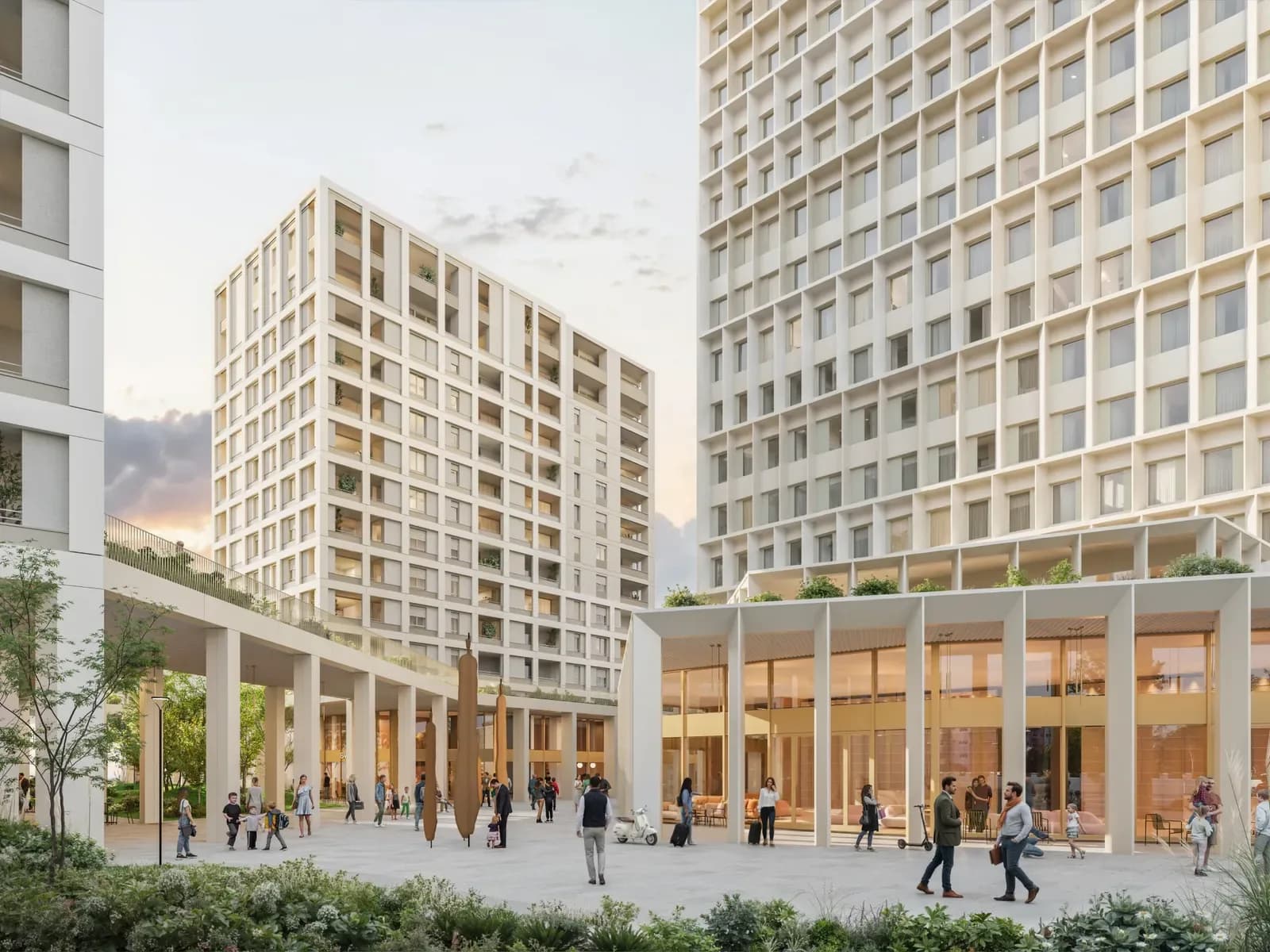 City of Mara Forum, Timișoara: rendering of the pedestrian plaza with shops