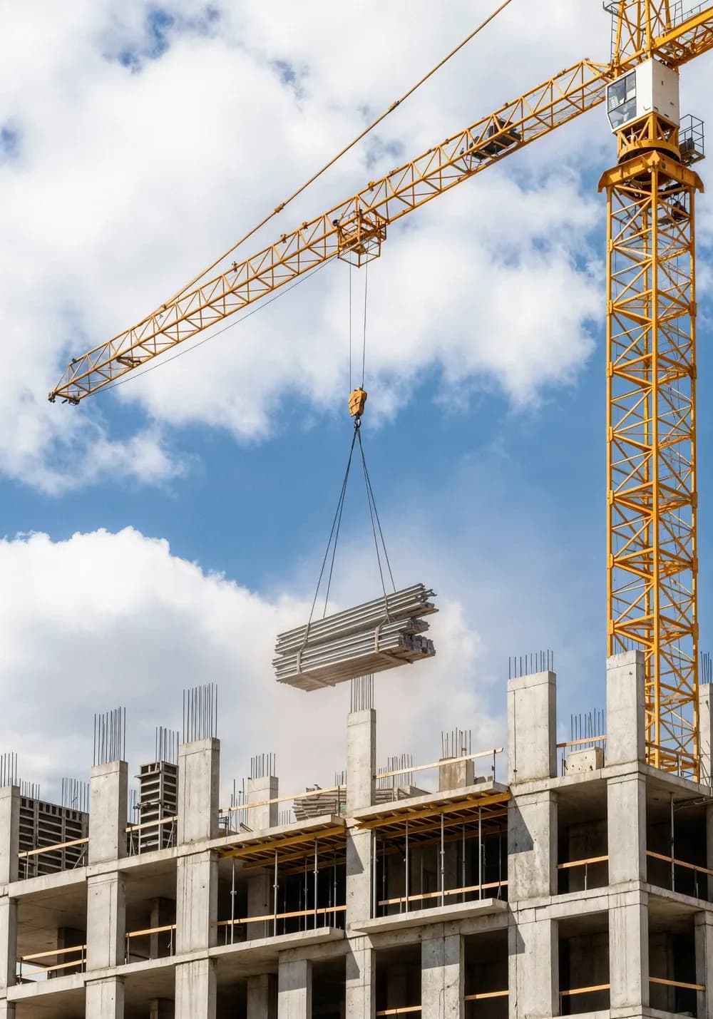 Crane lifting materials on a construction site