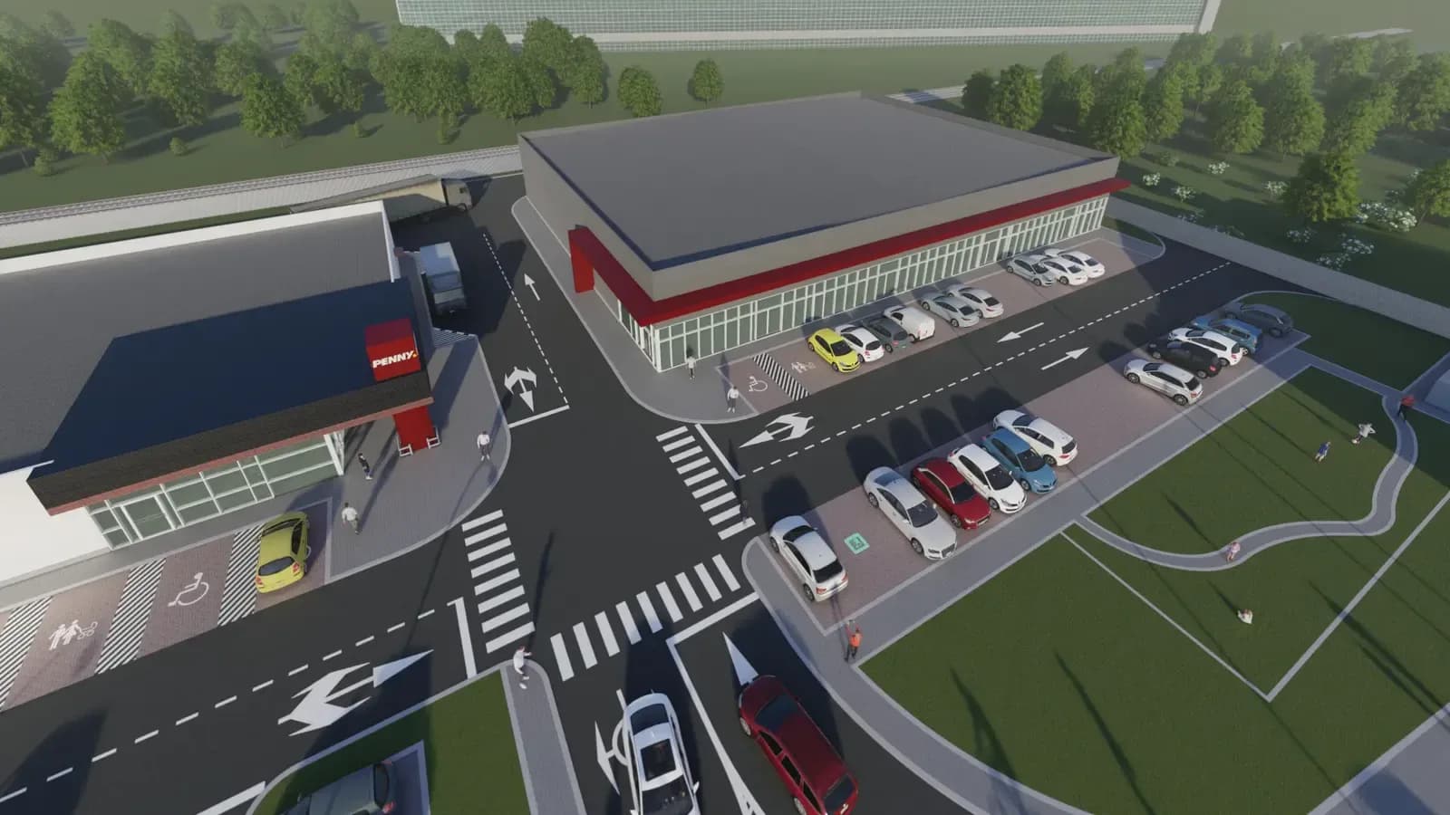 K2 Retail Park, Drobeta Turnu Severin: aerial rendering of the retail park and its parking area